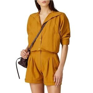 Paradised Valentina Romper Cotton Long Sleeve Button Front Blouson Yellow XL